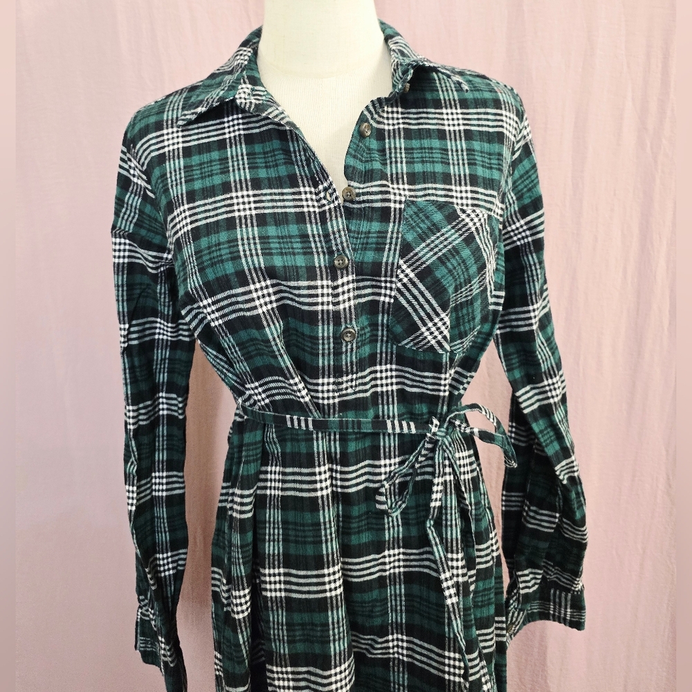Isabel Maternity Women's Maternity Plaid Flannel Popover Tunin Top, Green- Small - Picture 3 of 10